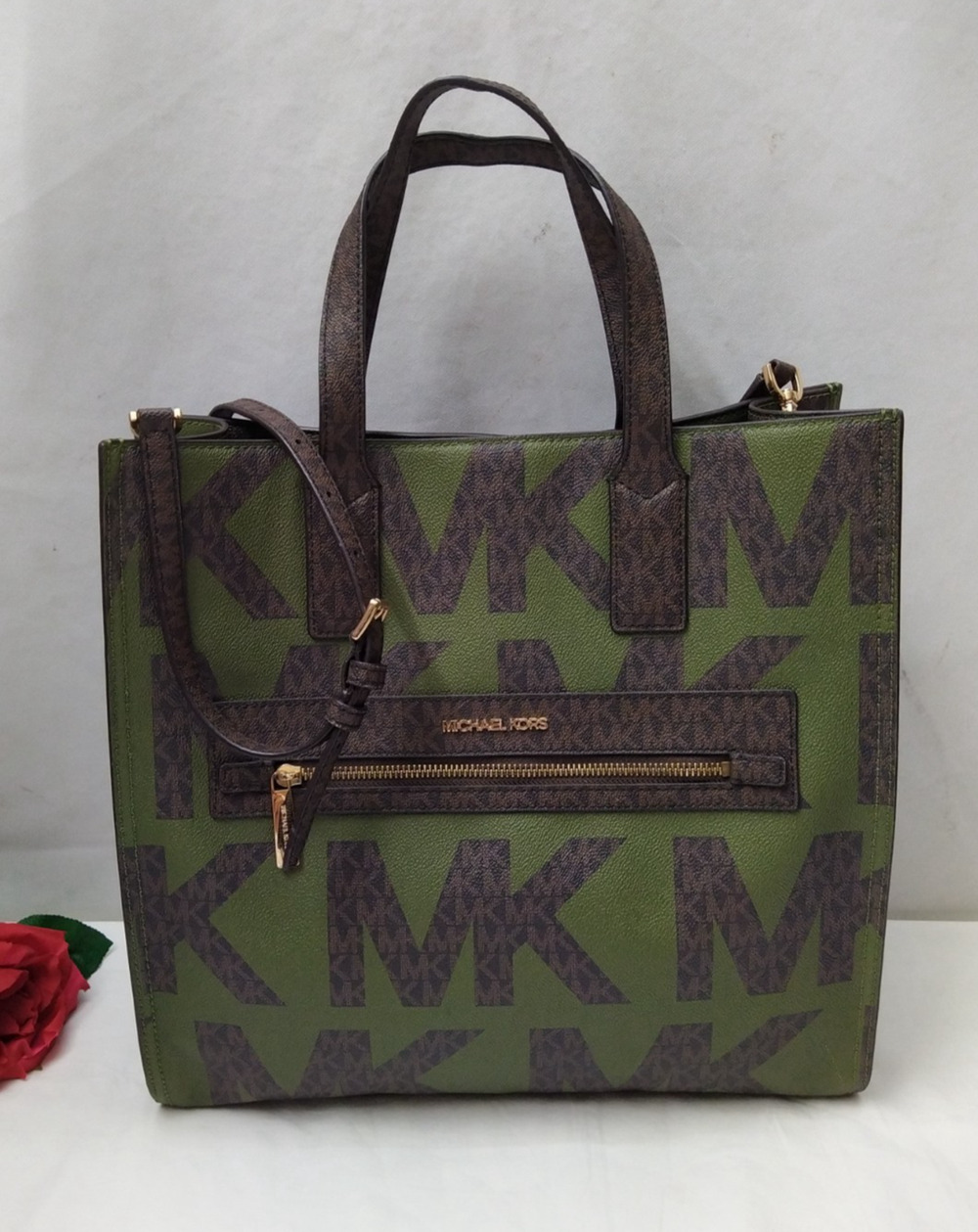 Michael Kors Kenly Evergreen Military Green Tote Bag - $398